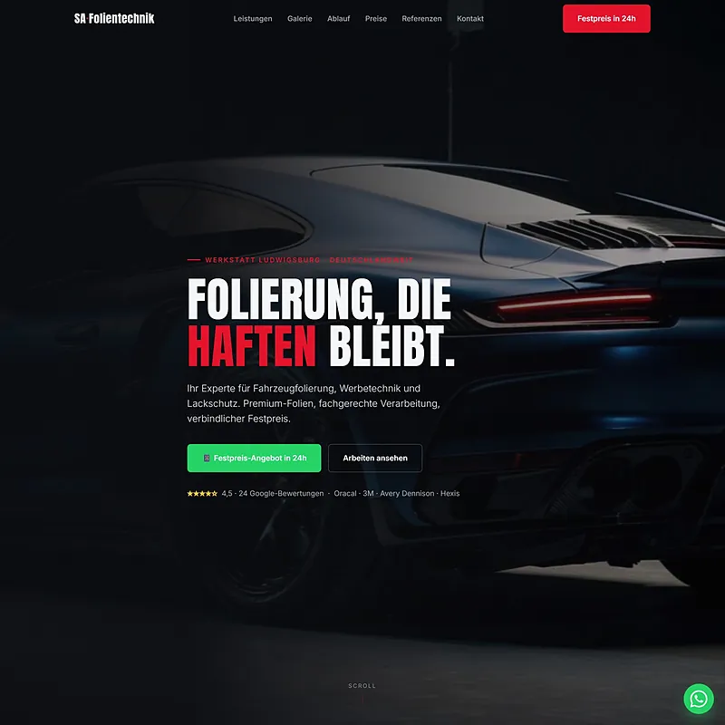 Website of S.A. Folientechnik as an example of a direct route to an enquiry