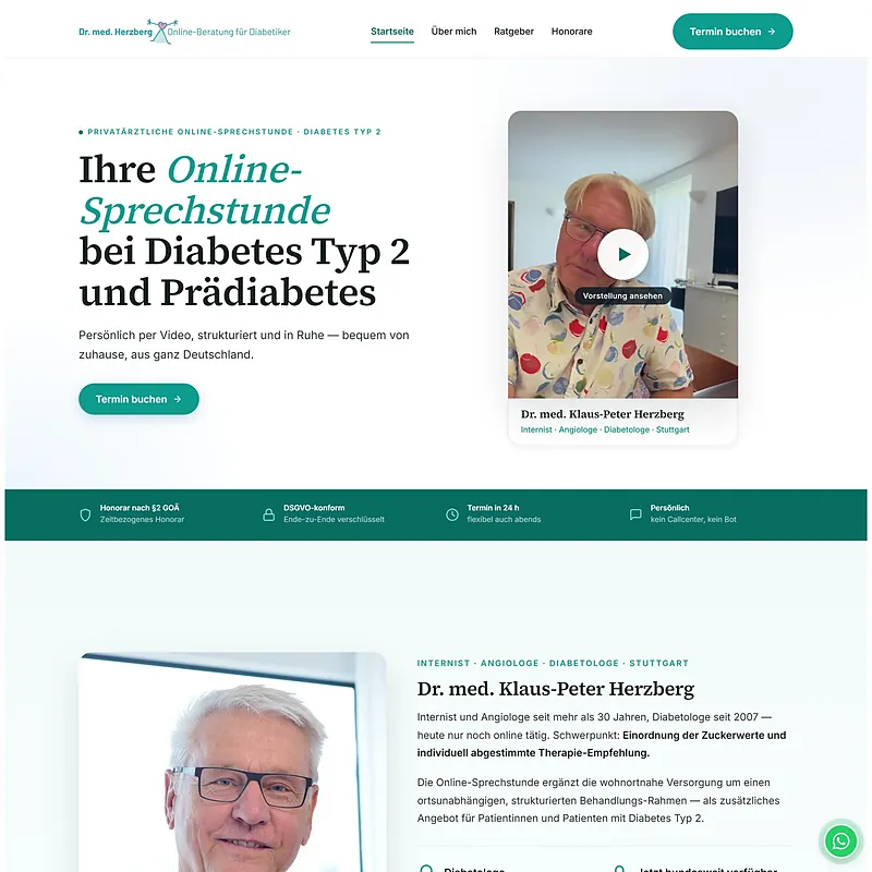 Website of Dr Herzberg's online consultations with the booking route