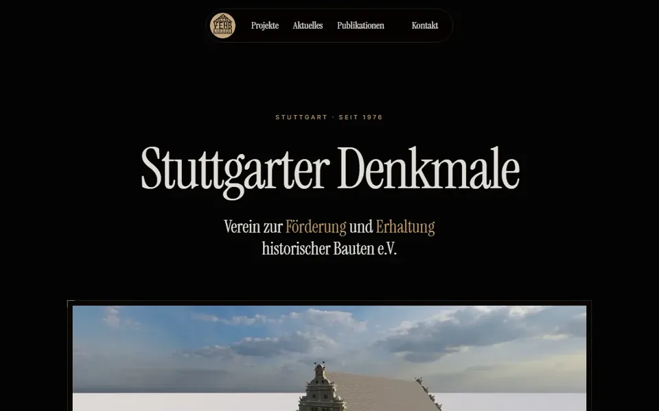 Draft of the Stuttgarter Denkmale website, top section